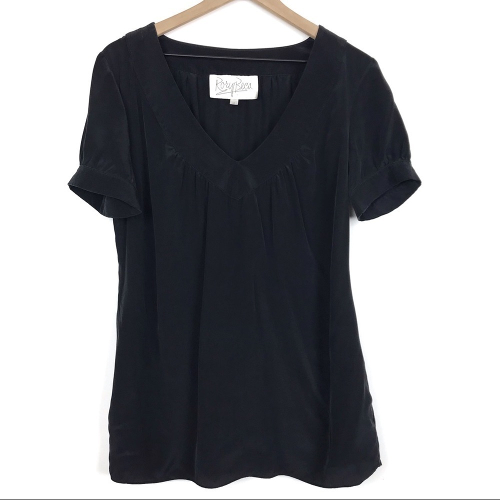 RORY BECA Black Silk Short Sleeve Top Blouse M